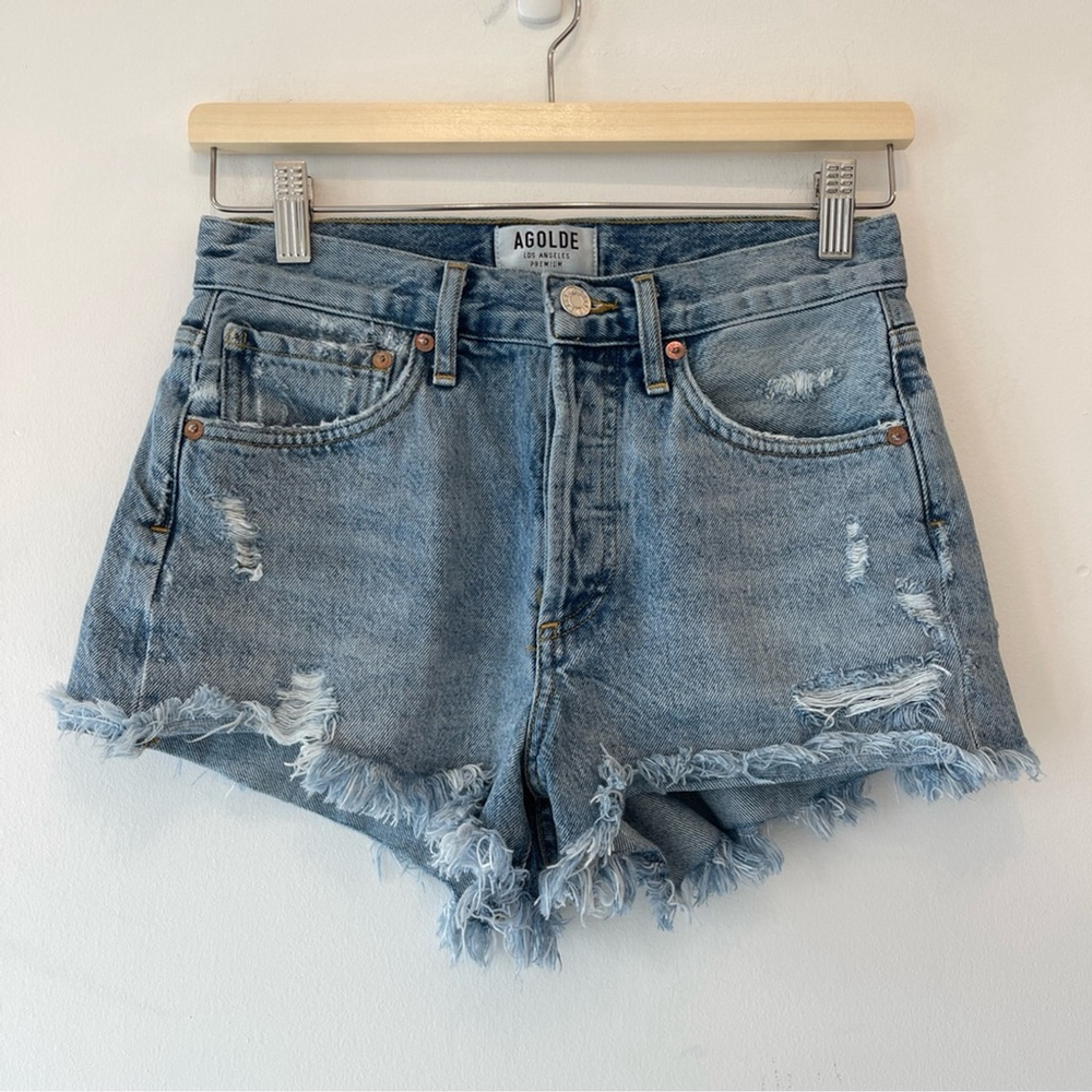 Agolde Parker shirts Frayed Hem Jean Shorts - Light Blue denim 23 casual